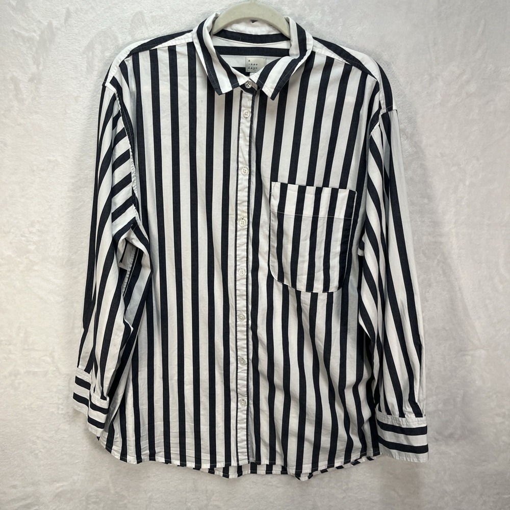 A New Day Button Down Shirt Womens XL Pocket Front Striped Casual Basics